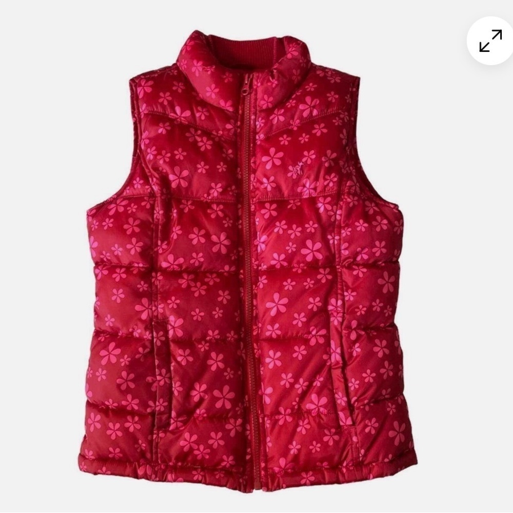 Girls Red and Pink Floral Puffer Vest